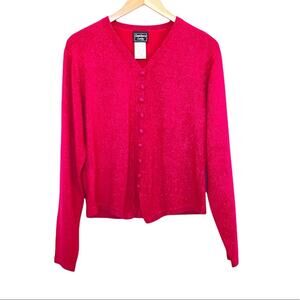 Southern Lady sweater M pink fuchsia V neck button accent long sleeve pullover